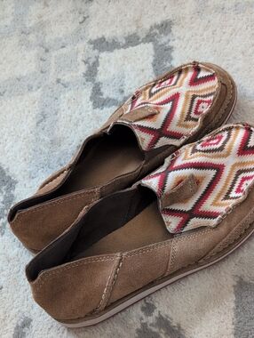 Ariat Women’s Brown Slip-On Moccasins with Multicolor Geometric Upper